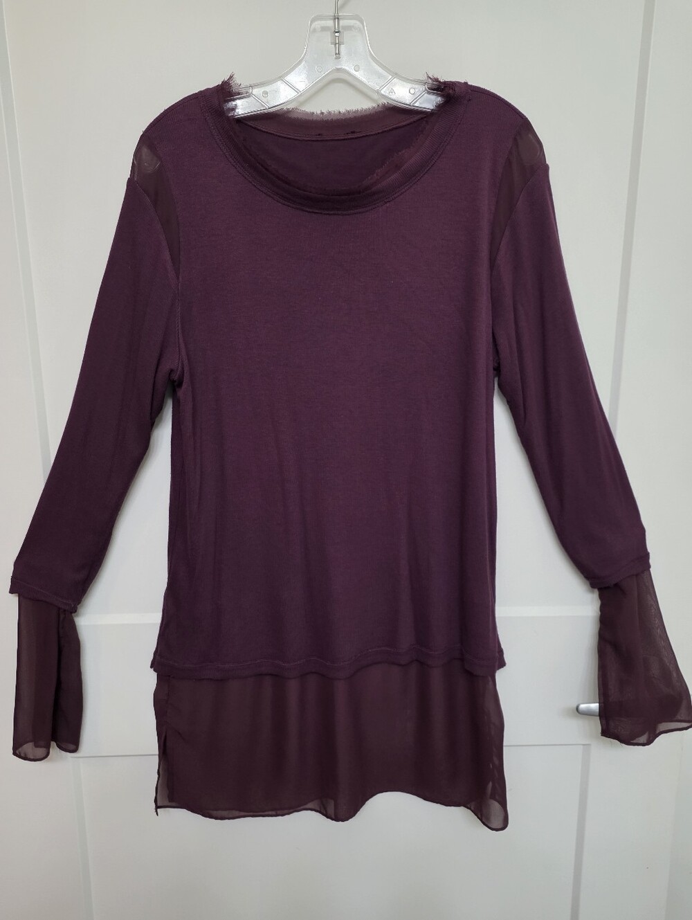H by Bordeaux Women's Long Sleeve Layered Tunic Top in Plum
